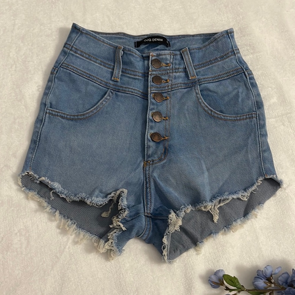 GJG | Womens Cheeky Fringe Button Fly Shorts High Waist Festival Size Medium